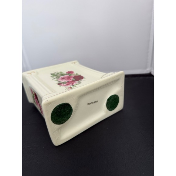 Vintage 80s Mantel Desk Porcelain Clock Baum Bros‎ French style rose Floral - Picture 5 of 10